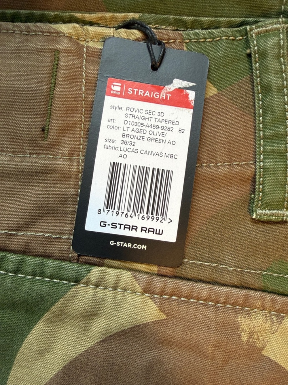 G-Star Raw Rovic Men's Camouflage Straight Tapered Pants - Olive/Bronze